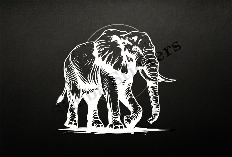 Elephant, side view with background halo, outline art