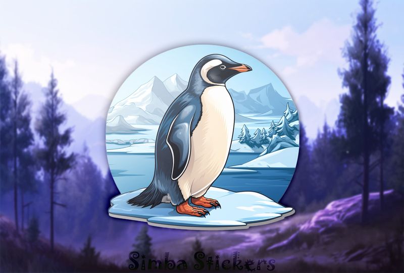 Penguin standing in front of Arctic background, lmewdx