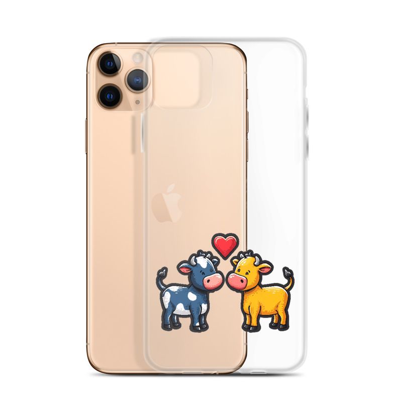 Clear Case for iPhone, Cattle, bull and cow in love, colourful , heart in picture, fvta2y