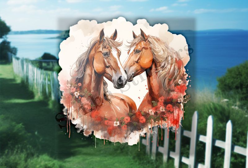 Horses in love, watercolour