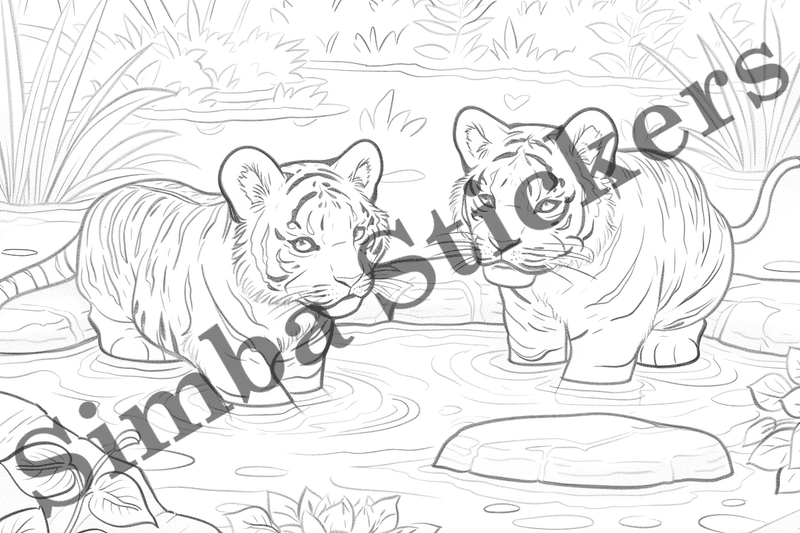 Colouring pages, bundle of tigers, 25 images