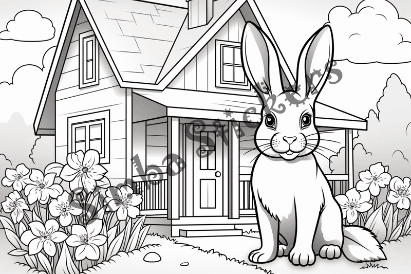 Colouring pages, bundle of rabbits in leaves or flowers, 10 images