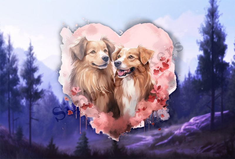 Dogs in love, watercolour