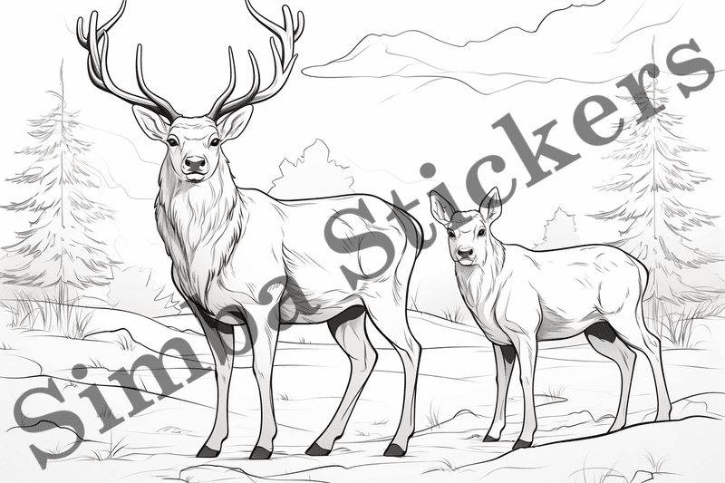 Colouring pages, bundle of deer, 25 images