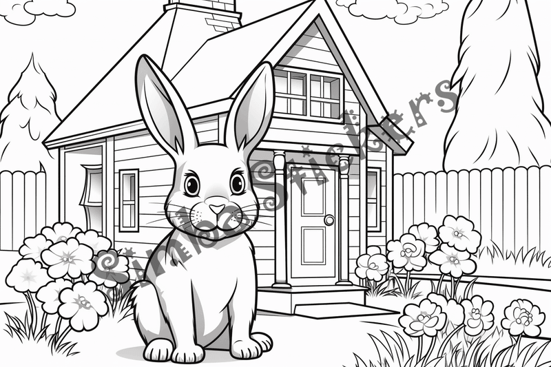 Colouring pages, bundle of rabbits in leaves or flowers, 10 images