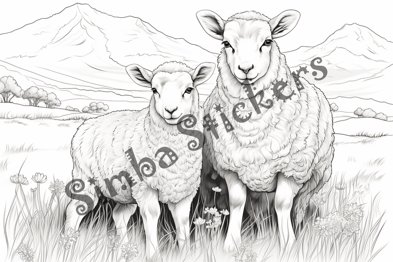 Colouring pages, bundle of sheep, 25 images 2