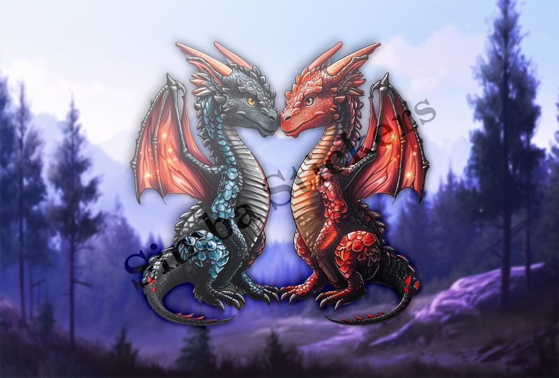 Red dragon, black dragon in love