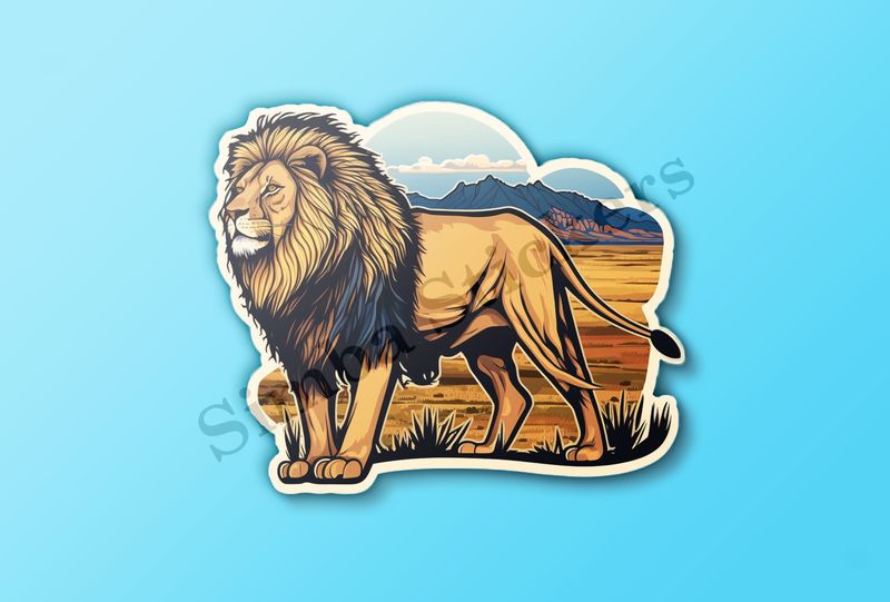 Majestic Male Lion, bluish background