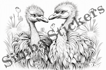 Colouring pages, Bundle of ostriches in love, 10 images
