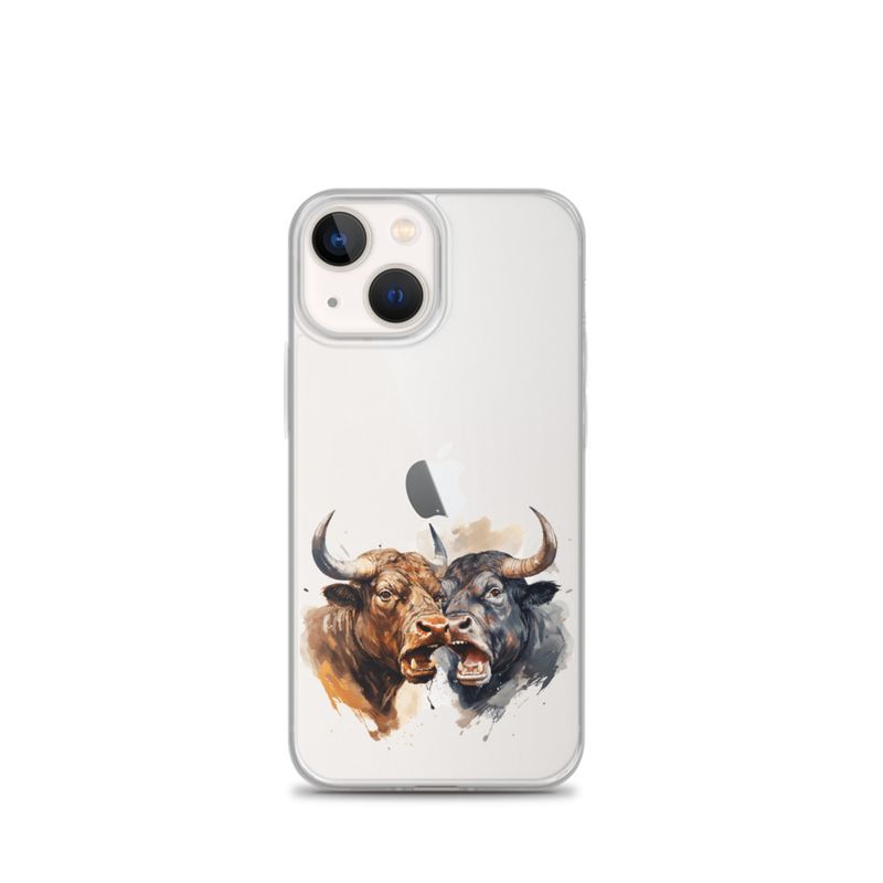 Clear Case for iPhone, Bulls facing up to each other, watercolour, dx5eff