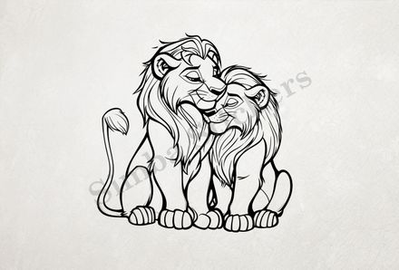 Lion and lioness, romantic, outline art
