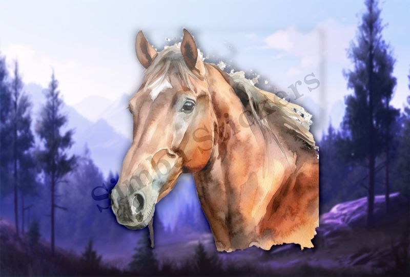 Brown horse , neck up, watercolour