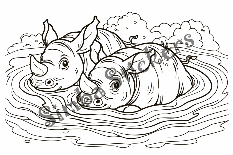 Colouring pages, bundle of rhinos in love, 25 images