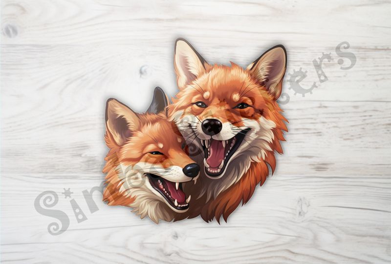 Two red foxes laughing 