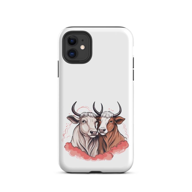 Tough Case for iPhone, Bull and cow, romantic, reddish clouds, qoucds
