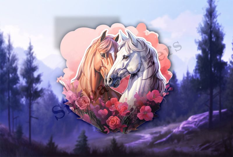 Horses in love, watercolour