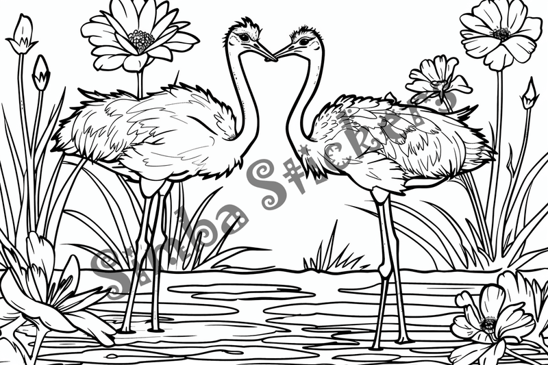 Colouring pages, bundle of ostriches in love, 25 images