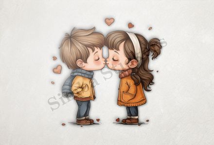 Boy and girl, innocent kiss