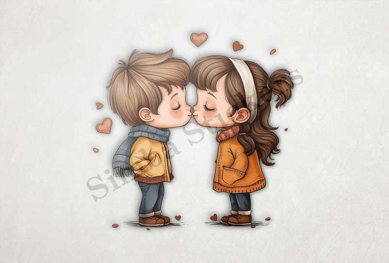Boy and girl, innocent kiss
