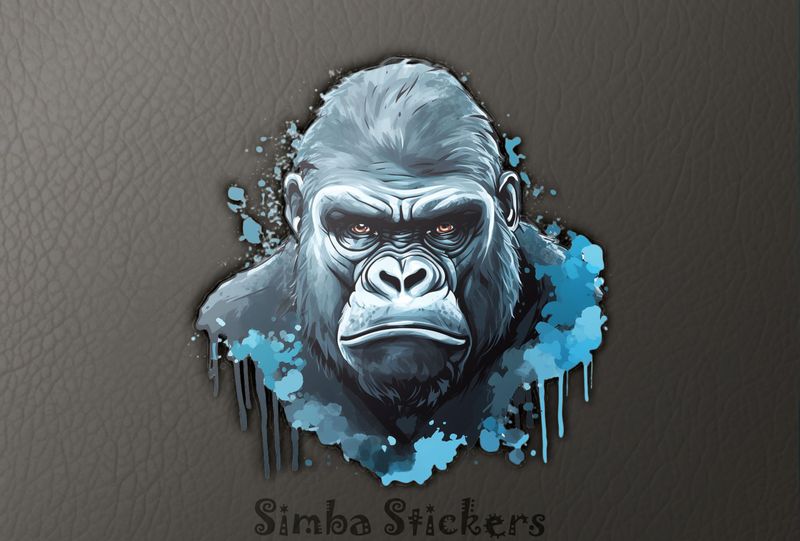 Gorilla loooking angry, in with bluish tint, wswrc5