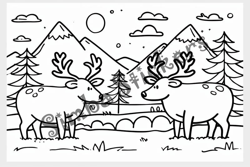 Colouring pages, bundle of elks, simple, 10 images