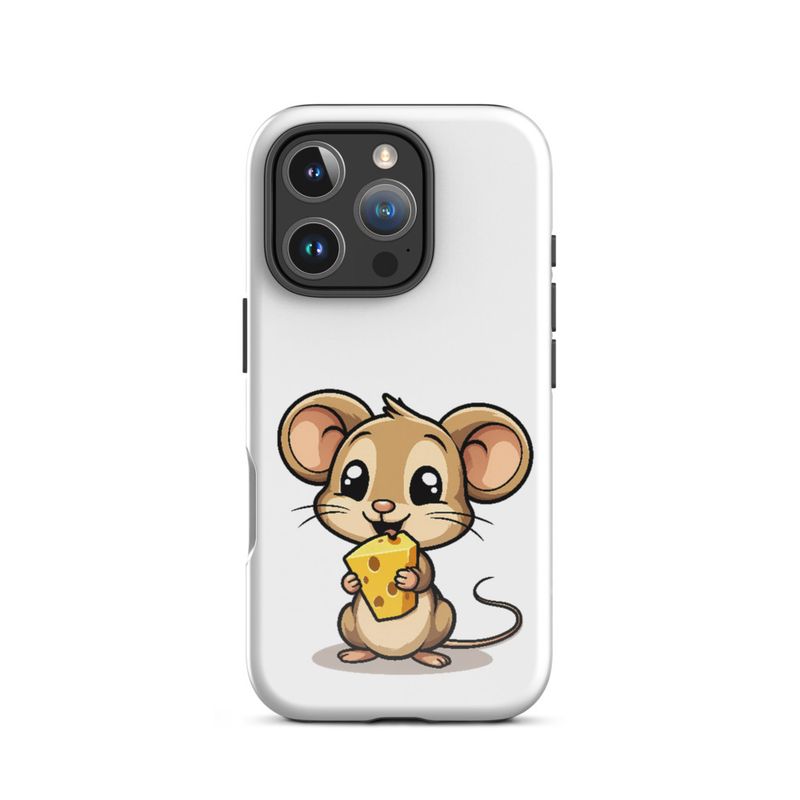 Tough Case for iPhone, Small Mouse happily licking large chunk of cheese, pqapy6