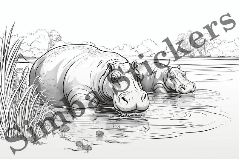 Colouring pages, Bundle of hippos, 25 images