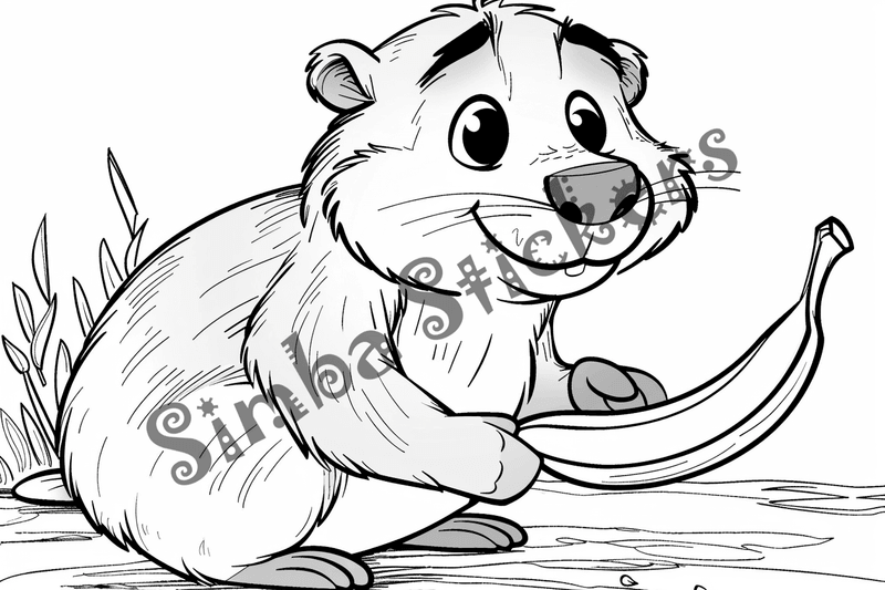 Colouring pages, bundle of beavers with food, 10 images