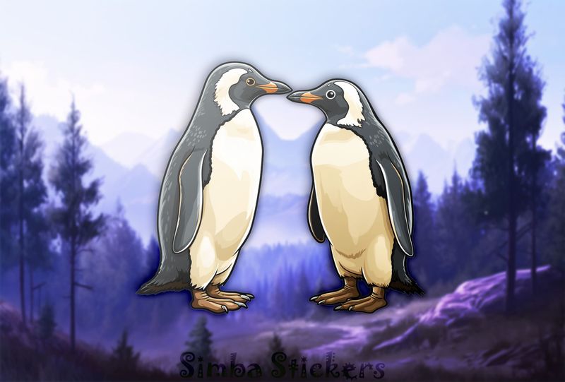Penguins in love beak-to-beak, watercolour, ehkmxc