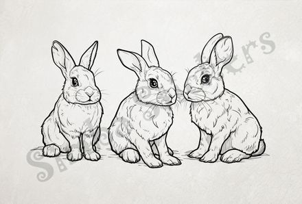 Group of 3 hares, outline art