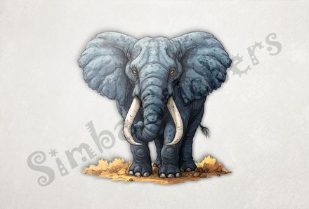 Elephant standing on brownish-goldish ground, watercolour