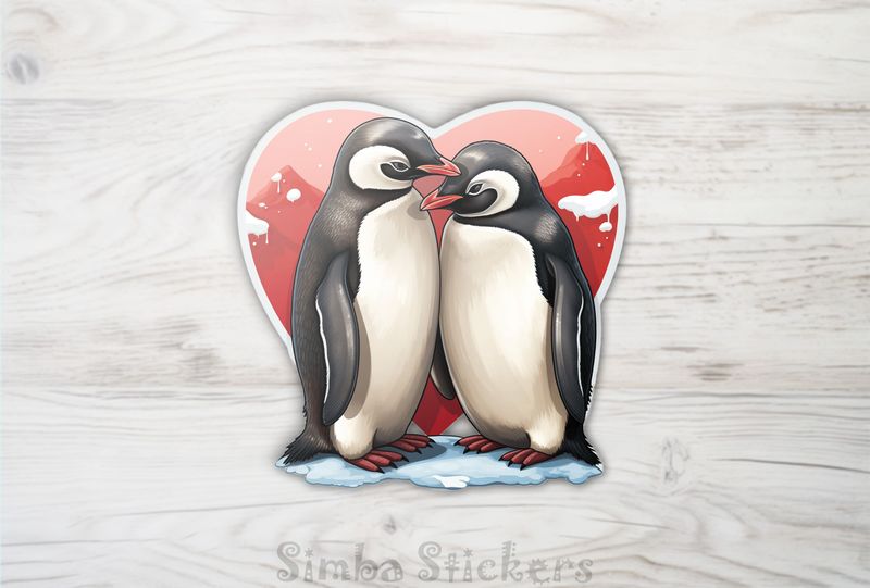 Penguins in love in Valentine&#x27;s heart, tg8437k
