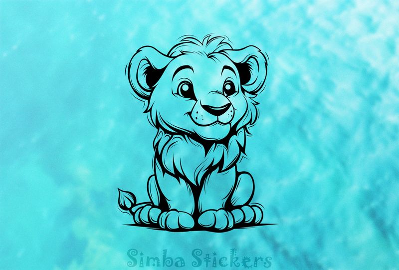 Lion cub sitting down smiling, outline art, 8azdit