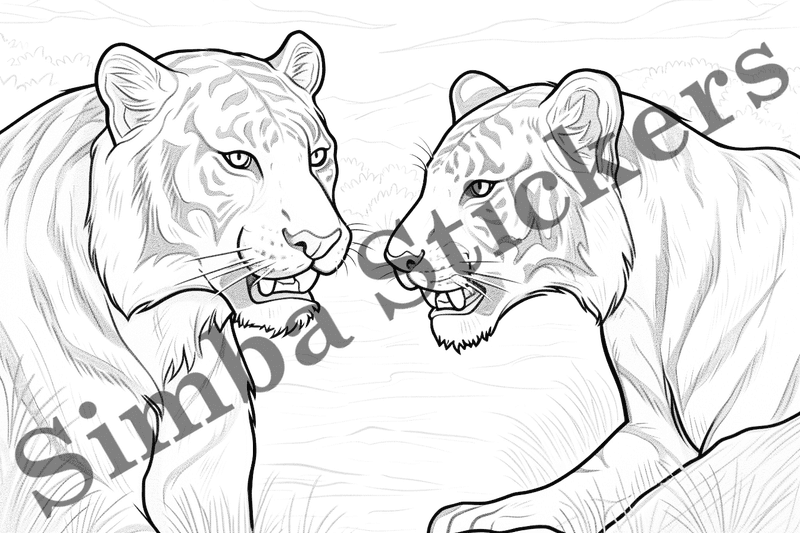 Colouring pages, bundle of tigers, 10 images