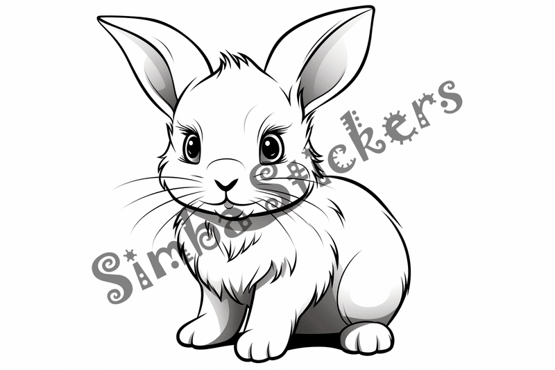 Colouring pages, bundle of singular rabbits, 10 images