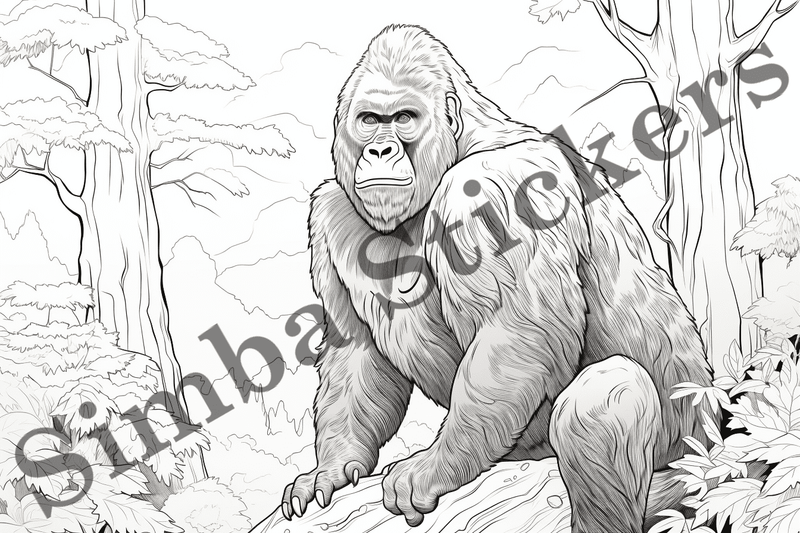 Colouring pages, bundle of gorillas, 25 images