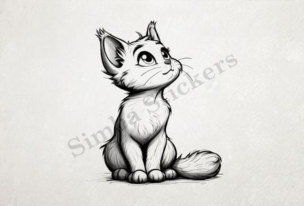 Cat kitten sitting up, looking cute, outline art