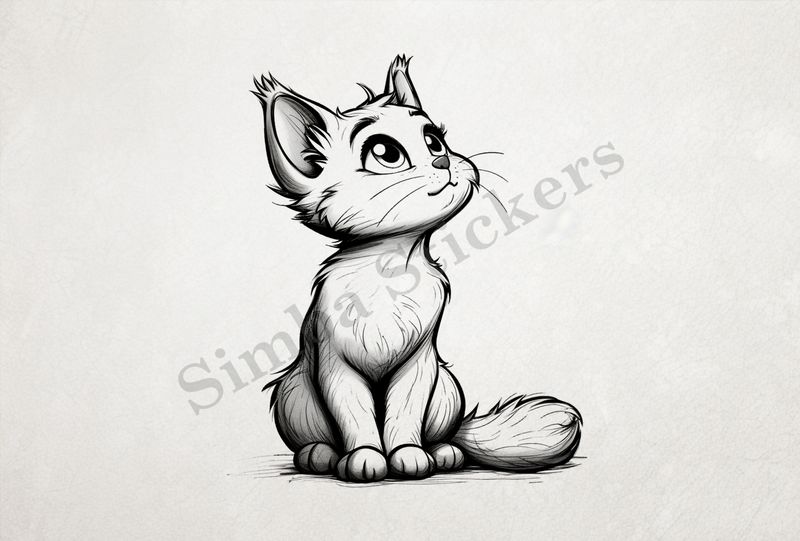 Cat kitten sitting up, looking cute, outline art