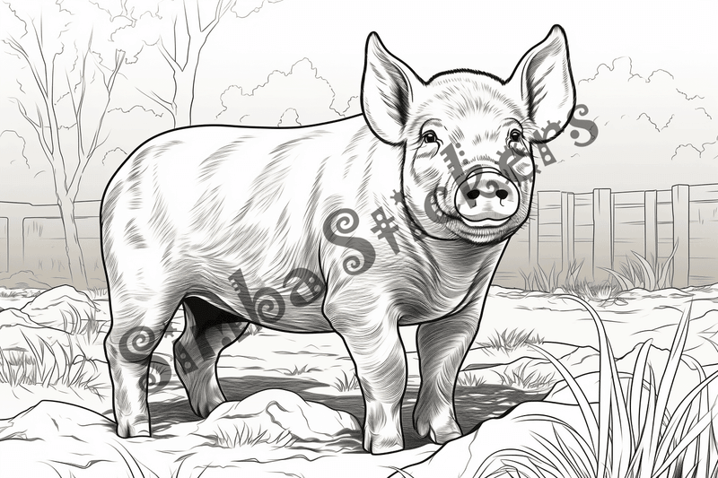 Colouring pages, bundle of pigs on a farm, 10 images