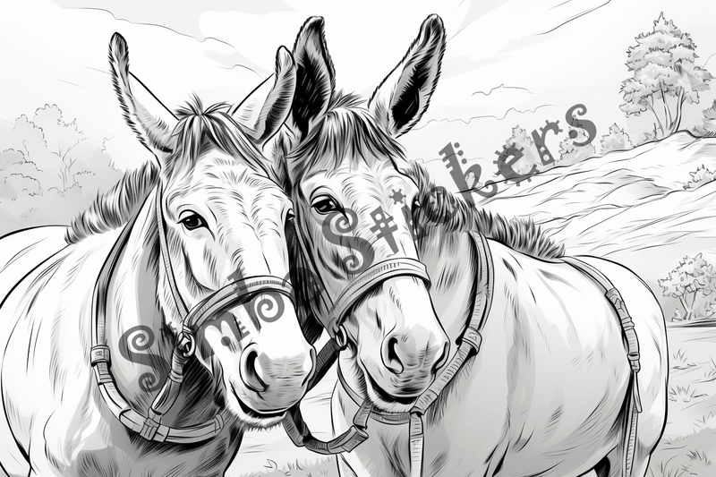 Colouring pages, bundle of donkeys in love, 10 images