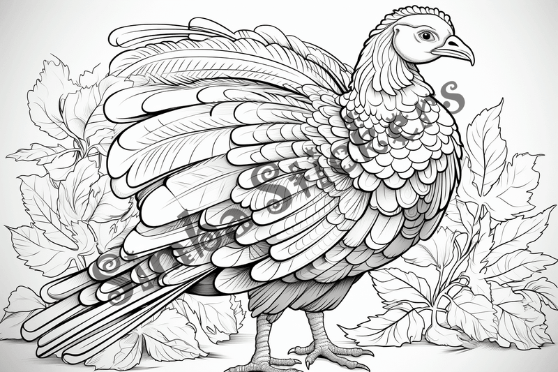 Colouring pages, bundle of turkeys, 50 images