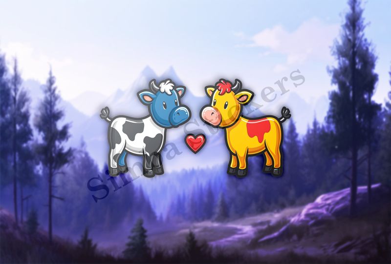 Cattle, bull and cow in love, both colourful, zbyzzs