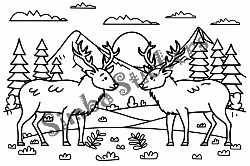 Colouring pages, bundle of elks, 25 images