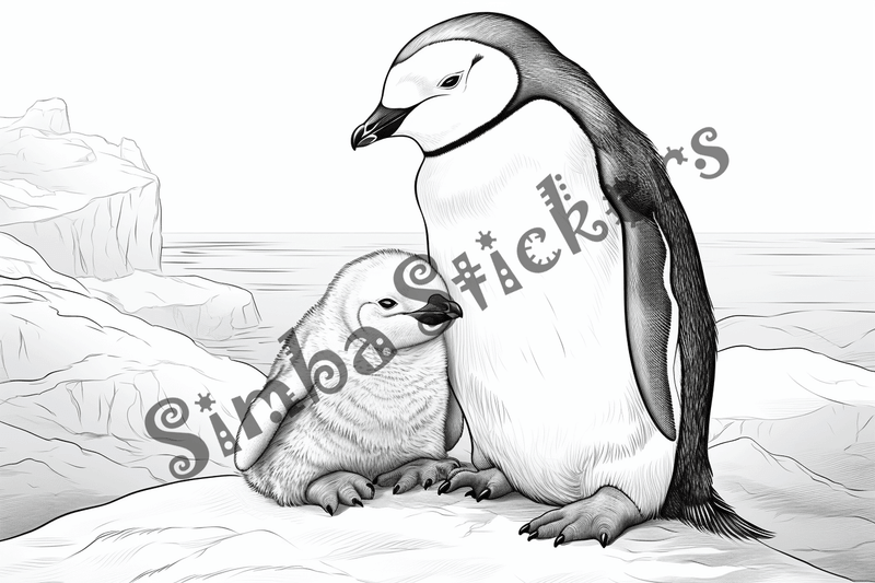 Colouring pages, bundle of penguins, 10 images