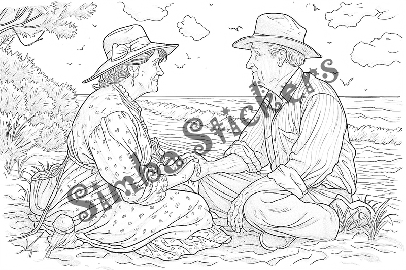 Colouring pages, bundle of people, grandparents in love, 25 images