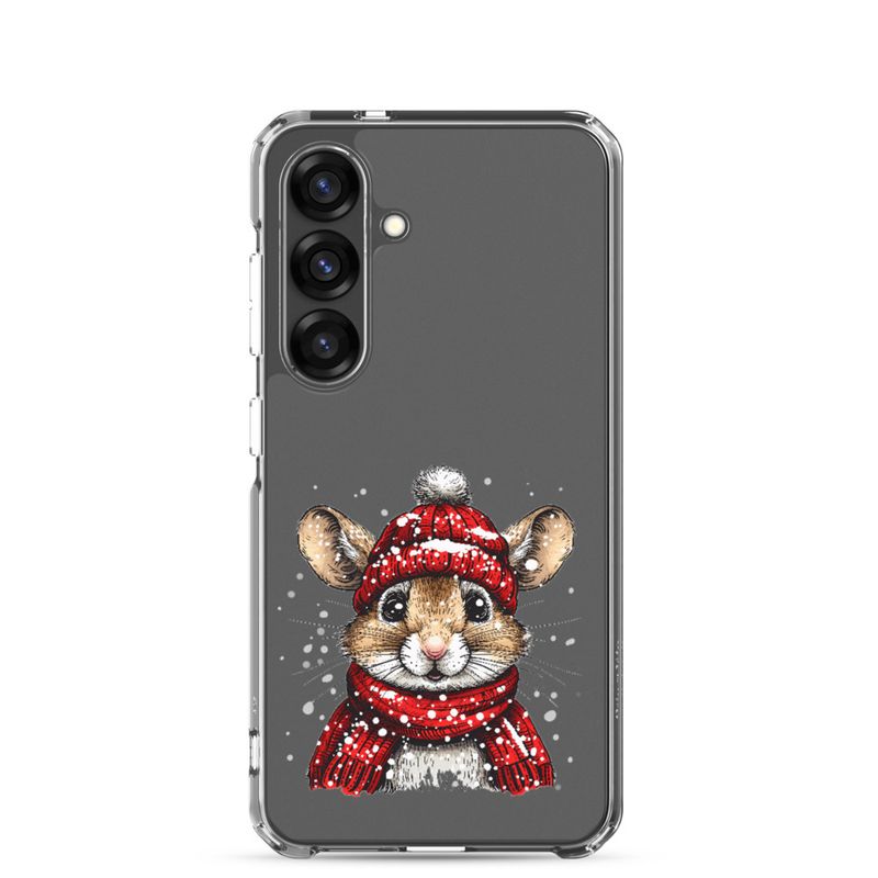 Clear Case for Samsung, Mouse wearing red winter hat and scarf in the snow, xg8dl3