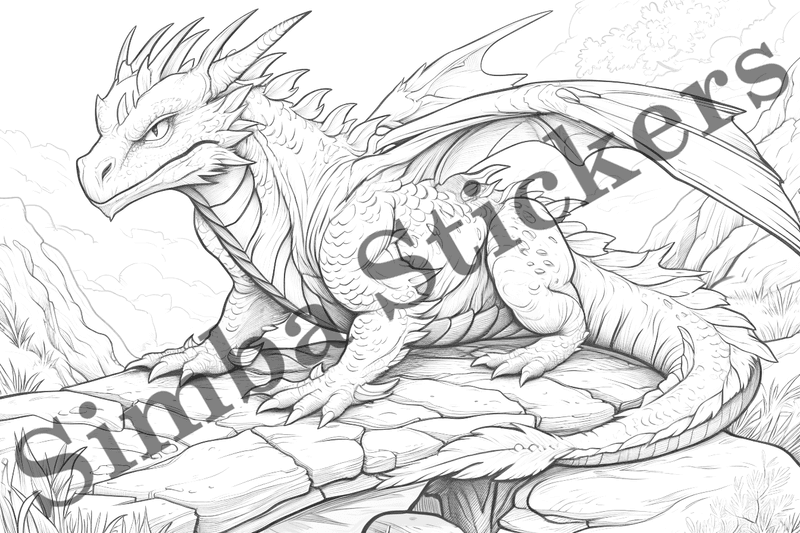 Colouring pages, bundle of dragons, 10 images