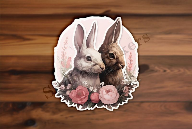 Bunnies in love, in flowers, vintage