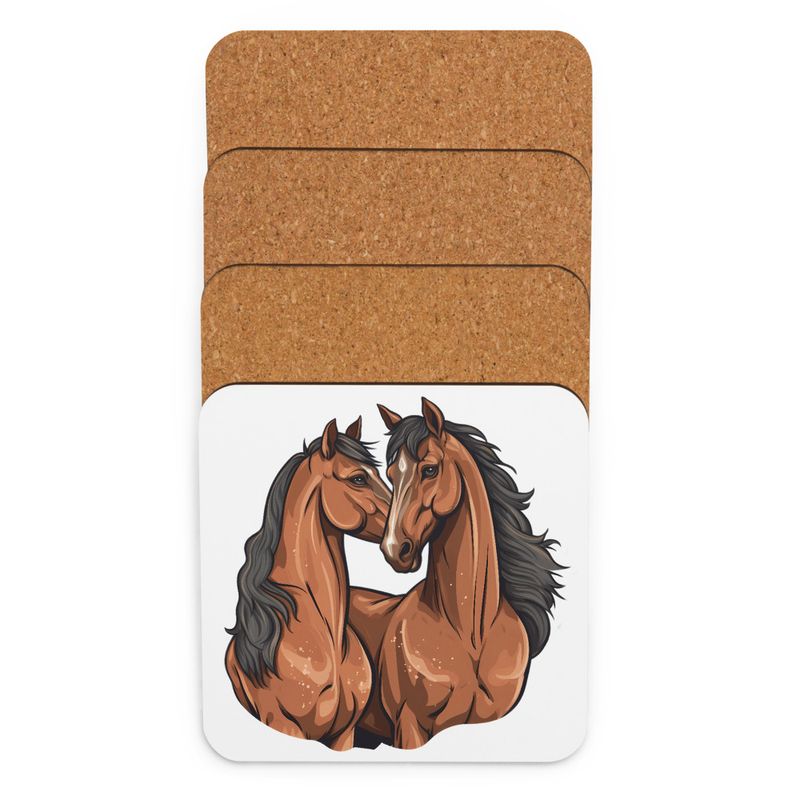 Cork-Back Coaster, Two brown horses snuggling, tdwcyd, mirrored