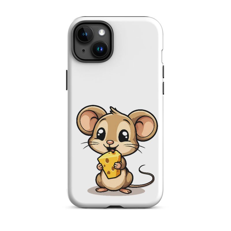Tough Case for iPhone, Small Mouse happily licking large chunk of cheese, pqapy6